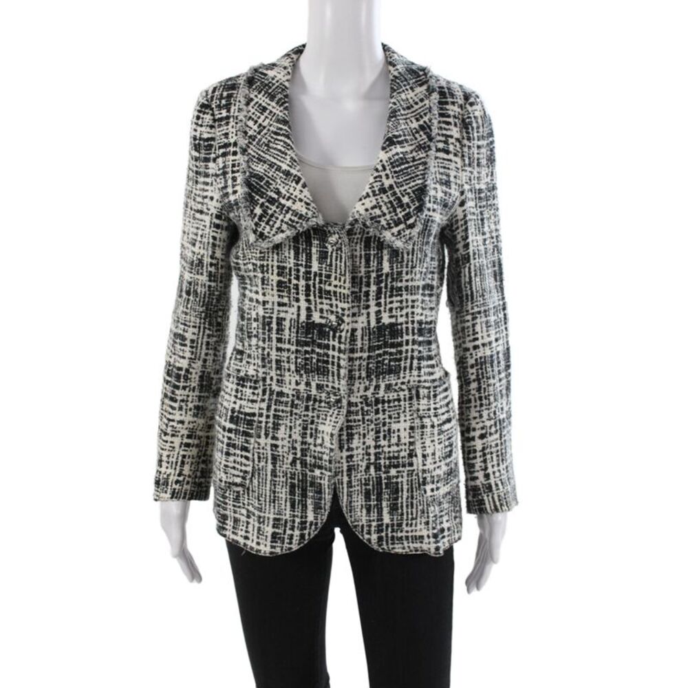 Prada Womens Basic Jacket Black Checked Viscose Button Long Sleeve Size 42
